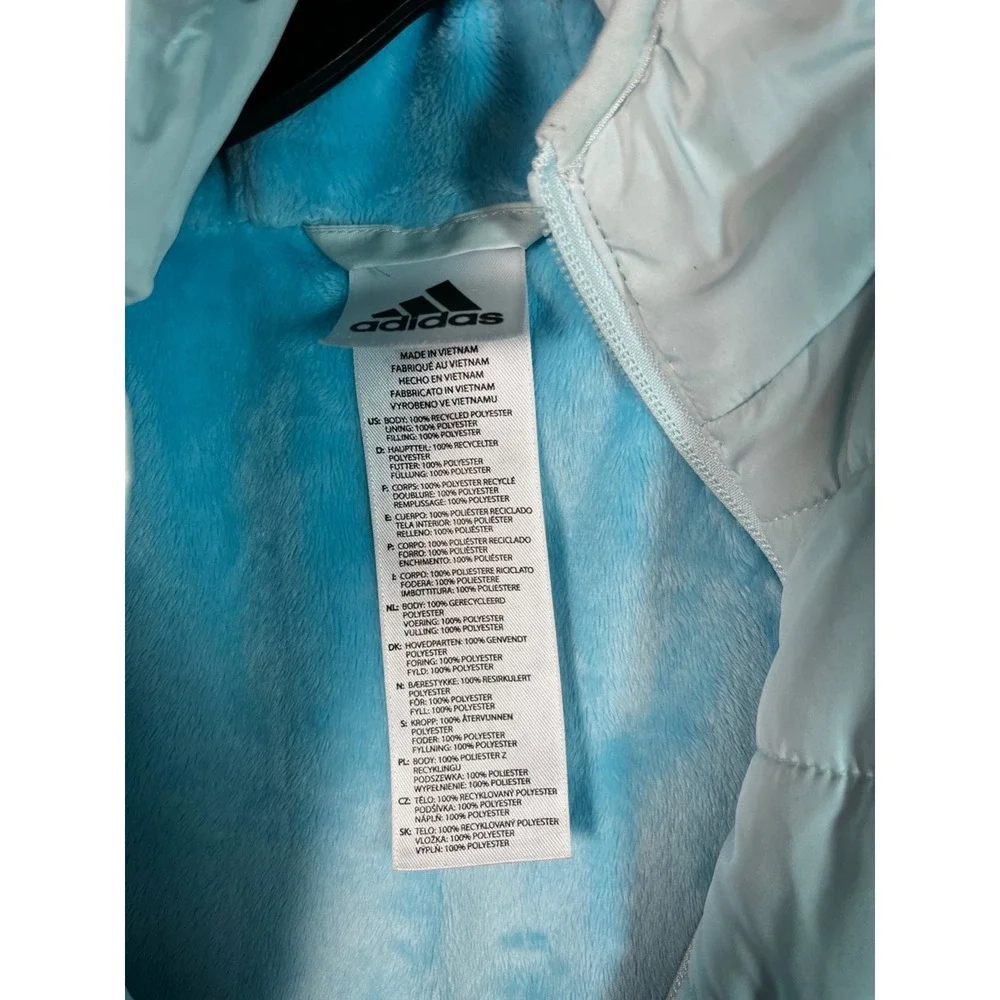Adidas Light Blue Ski Jacket Fleece Lined Waterproof Hooded Winter Coat GIRL 7/8